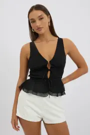 Black Tie Front Top Sleeveless Chiffon - Size 12M, Women's Top