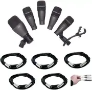 Samson DK705 5-Piece Drum Microphone Kit & Case with 5X Mic Cable, 20 ft. XLR Bu