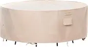F&J Outdoors Patio Furniture Covers Waterproof UV Resistant Rip-Stop Fabric Large Outdoor Furniture Covers, Beige,110" Dia x 27.5" H