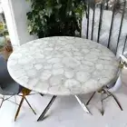 36" Round White Quartz Stone Coffee Table Handmade Crystal Healing Gemstone Deco