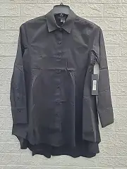 New Donna Karan Long Sleeve Button Up A-line Hi-lo Black Tunic Size Small