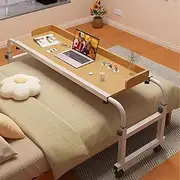 Medical Overbed Bedside Table, Adjustable Height and Length Laptop Computer Standing Desk,TV Tray Table Dinner Table Cross Bed Table for Home Office Use(Natural)