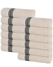 Superior Set of 12 Brea Zero Twist Cotton Ribbed Geometric Border Plush Washcloths