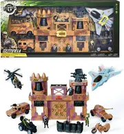 True Heroes Deluxe Military Base Playset Fighter Jet Helicopter Motorcycle Tank