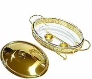 Food Warmers,Buffet Server Food Warmer,hot Plates Buffet Game with Plate to Heat Food Glass Food Heater for Catering with Food Trays Fuel Support Pot and Support Lid Gold-2L,Gold-1
