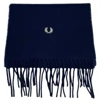 在飛比找momo購物網優惠-【FRED PERRY】品牌刺繡LOGO 羊毛圍巾(深藍色)