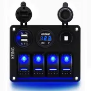 4 Gang 12V-24V DC Rocker Switch Panel Waterproof LED Circuit Breaker with Dua...