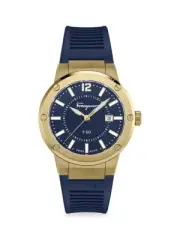 Salvatore Ferragamo Men's 44mm F-80 Watch Yellow Gold Bracelet Blue SFHY00421 ⭐️
