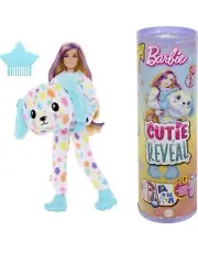 Barbie Cutie Reveal Doll & Accessories with Rainbow Dalmatian Plush Costume & 10