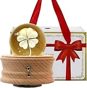 Wooden Music Box Crystal Ball Music Box Mechanical Music Box K9 Crystal Glass Retro Switch with Wonderful Music Children's Sweet Gift (Four-Leaf Clover)