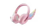 Angel Wings Headphones Pink Kids Wireless Bluetooth LED Lights Mic