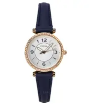 Fossil Carlie Crystal Accents Silver Dial Navy LiteHide Leather Quartz ES5295 Ladies Women's Watch