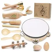 Toddler Wooden Musical Instruments Kids Drum Set Toy Tambourine