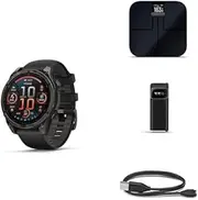Garmin Fenix 8 Wellness Bundle - Fenix 8, 47mm, AMOLED, Sapphire, Carbon Gray Titanium, Index™ S2, Black, Index BPM & Garmin USB-A Charging/Data Cable (0.5 m)
