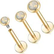 [hengkaixuan] Opal Labret Stud Earrings 16G Lip Rings G23 Titanium Tragus Conch Earring with Internal Thread Labret Jewellery Cartilage Helix Piercing Medusa Jewellery 6/8/10 mm