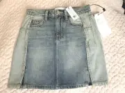 NWT Current Elliott The Reversed Mashed Mini Skirt Sz 24 Denim $228