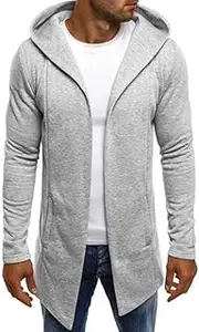 Long Hooded Cardigan for Men Loose Fit Casual Open Front Hoodies 2024 Trendy Warm Sweatshirt Coat with Pockets