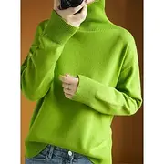 Women's Sweater Pullover Sweater Jumper Casual Soft Pure Color Ribbed Turtleneck Knitted Long Sleeve Regular Tops Knit Outdoor Daily Weekend Navy Blue Orange F