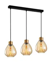 TULIP: Bronze Amber Wine Glass Ribbed Multiple Bar Base Pendant Lights