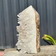 1.42LB Natural Agate coexists with white crystal clusters Obelisk tower point