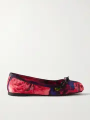[Christian Louboutin] Christian Louboutin - Mamadrague Bow-detailed Floral-print Satin-crepe Ballet Flats - Red - IT42 IT 42 Red