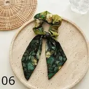 Print Bow Fabric Scrunchie (Various Designs) 06 - Green - One Size