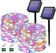 Solar String Lights Outdoor, 2 Pack 120LED Solar Garden Lights Waterproof 12M/40Ft 8 Modes Indoor/Outdoor Fairy Lights Copper Wire Decorative Lighting for Patio, Yard, Party, Wedding (Multi-Colored)