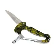 Outdoor Adventure Hunter's Carabiner Knife Multi Tool w/ Flashlight, 4" Folded