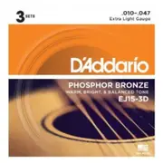 D'Addario EJ15-3D Phosphor Bronze Acoustic Guitar Strings, Extra Light, 3 Sets