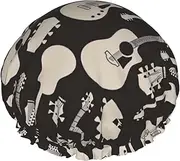 Guitar Pattern Print Various Activities Shower Cap Reusable Soft And Lightweight Bath Hair Cap Long Hair