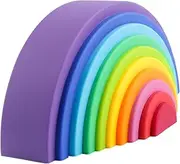 Silicone Rainbow Building bloc, XICEN Montessori Rainbow Nesting Puzzle, Kids and Toddler Stacking Toy, Sensory Rainbow Toys Stacking Rainbow Puzzle,10 Layers