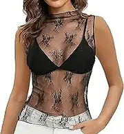 Undershirts Women Top Lace Mesh Base Layer Sexy Trendy T Shirt 3 Pk Compression Shirt
