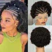 13x4 Lace Frontal Afro Curly Wig Brazilian Remy Hair 6 Inch Wig with Braids