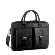 Pierre Cardin Leather MultiCompartment Business 15" Laptop Bag Black