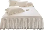 Wrap Around Bed Skirt Ruffle - 3-Layer Lace 16" Drop for 59x79 Bed, Elastic Band Easy Setup, Hides Under- Storage