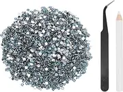 uxcell 5000pcs Flatback Rhinestones Resin, SS6 2mm Resin Rhinestones Bulk Round Shine Gems with Pickup Tools for DIY Nail Art Tumblers Mugs Clothes, Azure