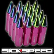 SICKSPEED 16 PC PINK/NEO CHROME SPIKED ALUMINUM 60MM LUG NUTS WHEELS 12X1.5 L16