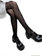 Double G Letter Fishnet Stockings, Tight Thin Transparent Mesh Tights-Yvan black