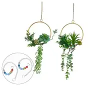 Artificial Succulents Wreath Set of 2 Hanging Gold Geometric Garland Greenery