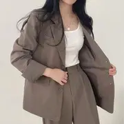 Plain Oversize Blazer / High-Waist Plain Straight-Cut Dress Pants Blazer - Coffee - S