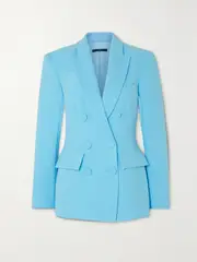 [Alex Perry] Alex Perry - Landon Double-breasted Crepe Blazer - Light blue - UK 4 UK 4 Blue