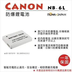 【ROWA 樂華】FOR CANON NB-6L 電池 D10 S90 S95 SD980 SD1200 IXY25