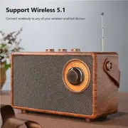 Retro FM Radio Portable Wooden Bluetooth Radio Bass Speaker Handsfree MP3 Player Support USB/TF Car