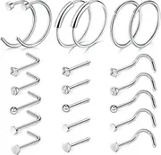 [D.Bella] 20G Nose Rings for Women Nose Piercings Jewelry Hypoallergenic Nose Rings Hoops L Shaped Nose Studs 8mm 10mm 12mm Hoop Nose Piercing Jewelry