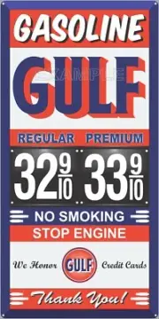 GULF GAS STATION PRICE PER GALLON OLD PUMP SIGN REMAKE ALUMINUM SIZE OPTIONS
