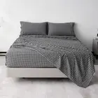 Cotton Checkered Queen Size Sheets Set 3 Piece, Black Gingham Bed Sheet 100% ...