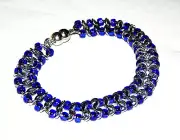 Centipede Chainmaille (chain mail) Bright Aluminum Bracelet with Purple Beads