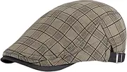 [Rayson] Flat Cap Men's Beret Cap Checked Adjustable Beret Hat Newsboy Flat Beret Hat Breathable Summer