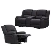 Anderson 1+2 Seater Fabric Electric Recliner Sofa Lounge Chair Set Jet Dark Grey