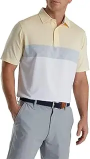 [FootJoy] New Men's Color Block Lisle Golf Polo Lemonade/White/Dove Grey 2XL